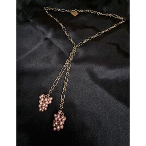 Heidi Daus Long Gold-Tone Necklace With Pink Pearl Cluster Pendants